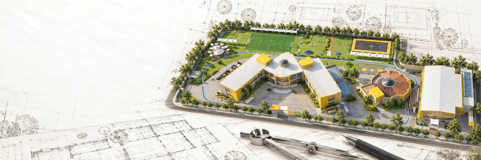 Eğitim kampüsü çizimden modele geçiş görseli